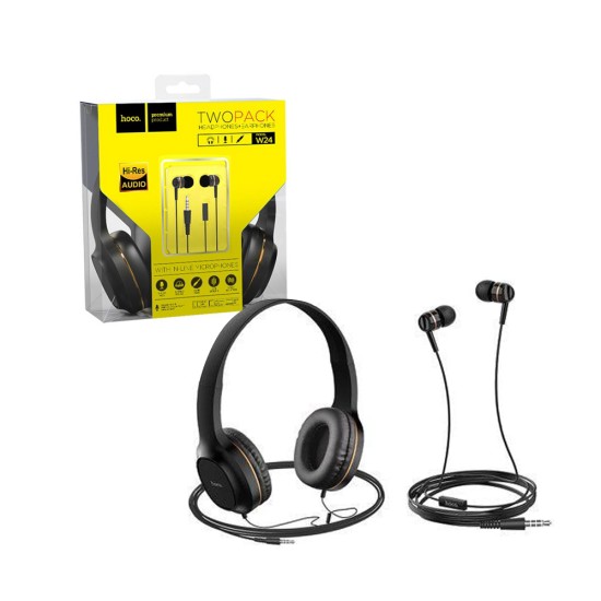 AURICULARES CON CABLE HOCO W24 1,2M CON AURICULARES ADICIONALES DE 3,5MM DORADO